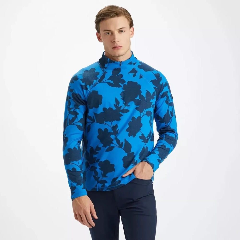 G/FORE Mens Blue Black Tonal Floral Luxe Golf 1/4 Zip Mid Layer G4 Large Racer